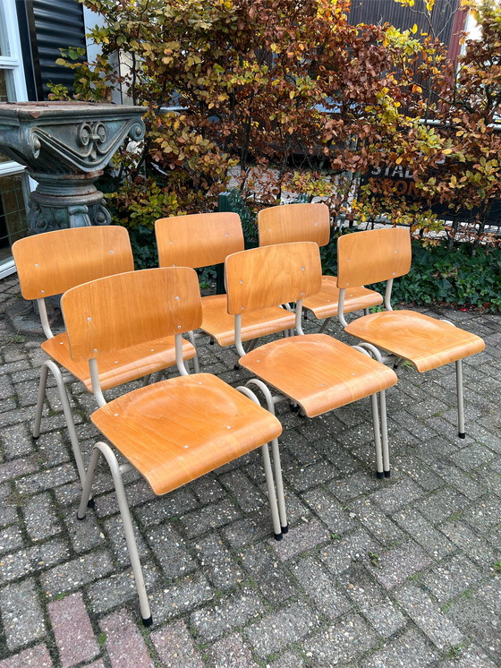 Image 1 of 6x Vintage schoolstoelen 