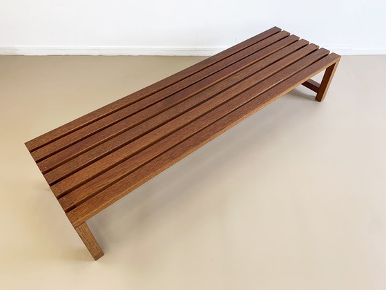 Image 1 of XXL Vintage houten slatted bench lattenbank