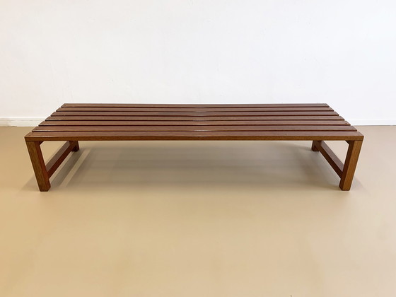 Image 1 of XXL Vintage houten slatted bench lattenbank