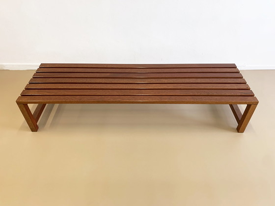 Image 1 of XXL Vintage houten slatted bench lattenbank