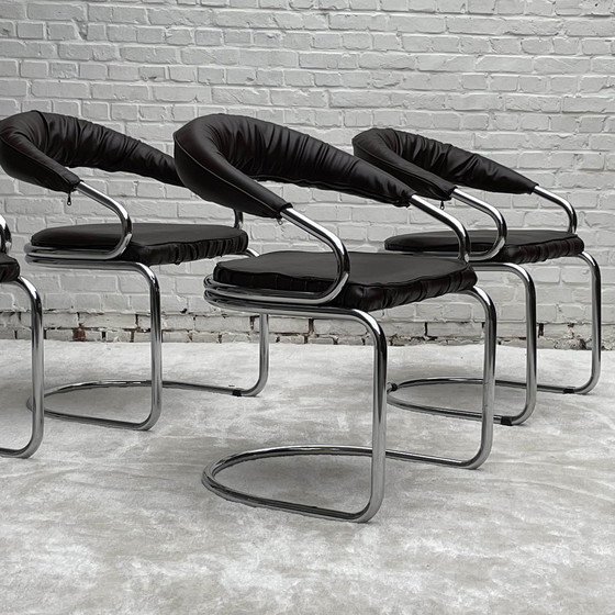 Image 1 of 4x Giotto Stoppino eetkamerstoelen in bruin leer