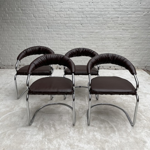 4x Giotto Stoppino eetkamerstoelen in bruin leer