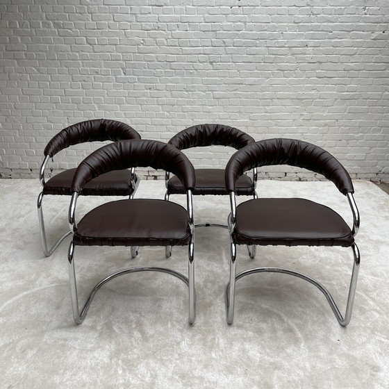 Image 1 of 4x Giotto Stoppino eetkamerstoelen in bruin leer