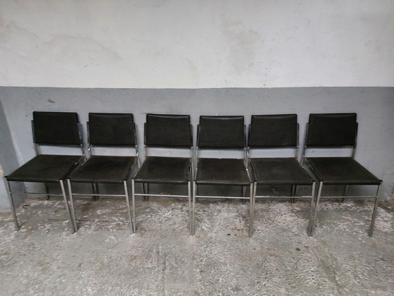 Image 1 of 6x Vintage skai eetkamerstoel