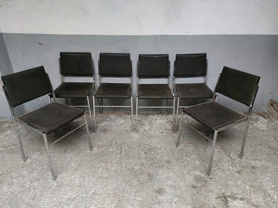 Image 1 of 6x Vintage skai eetkamerstoel