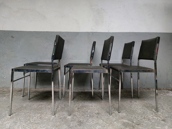 Image 1 of 6x Vintage skai eetkamerstoel