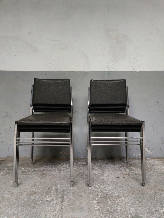 Image 1 of 6x Vintage skai eetkamerstoel