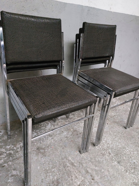 Image 1 of 6x Vintage skai eetkamerstoel