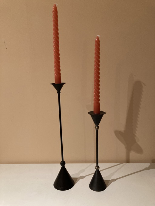 Vintage Bronzen Memphis Milano kandelaar