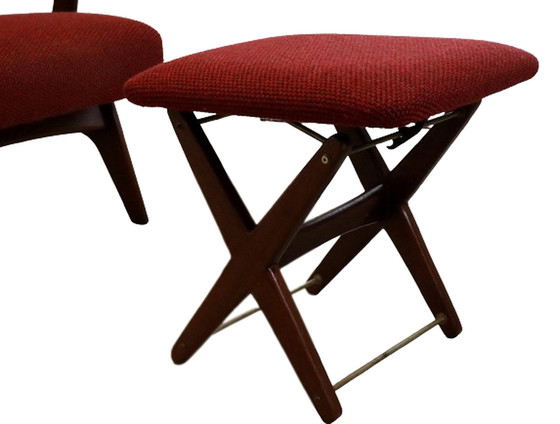 Image 1 of Mid Century fauteuil + voetenbank