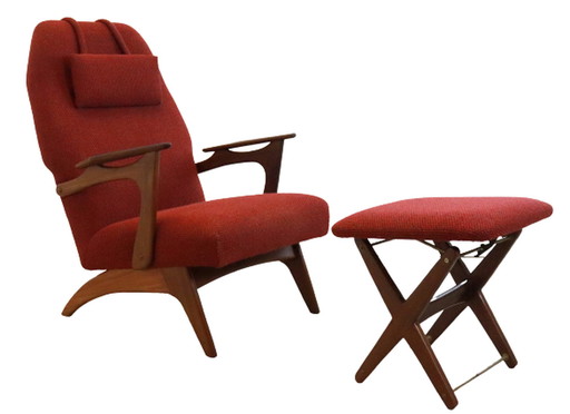 Mid Century fauteuil + voetenbank