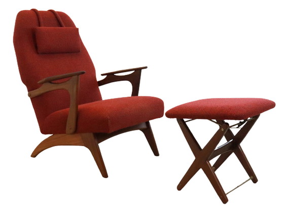 Image 1 of Mid Century fauteuil + voetenbank