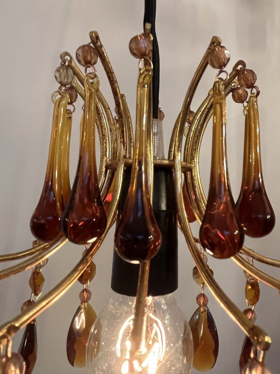 Image 1 of Hanglamp kroonluchter vintage teardrop pegels smoked rookglas 