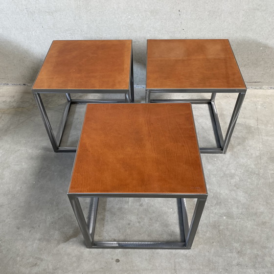 Image 1 of Baxter lederen "Trinity" salon- bijzettafel Italiaans design 1980