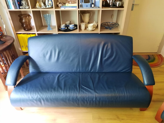 Image 1 of Montel blauwe tweezitsbank plus fauteuil