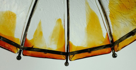 Image 1 of Brutalist hanglamp smeedijzeren glas jaren 60 70