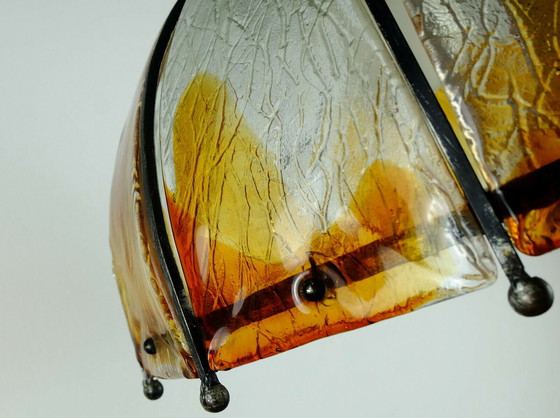 Image 1 of Brutalist hanglamp smeedijzeren glas jaren 60 70