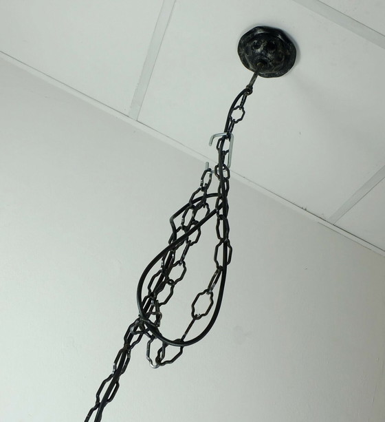 Image 1 of Brutalist hanglamp smeedijzeren glas jaren 60 70