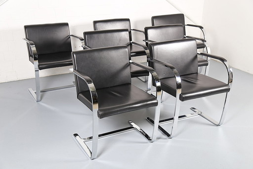 Set 6+1 Mies van der Rohe Brno stoelen zwart Leer Bauhaus