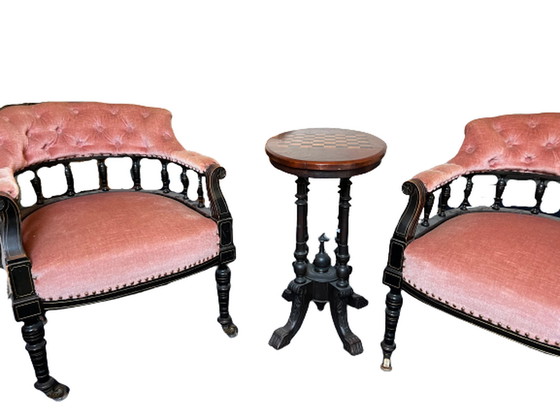 Image 1 of Biedermeier stoelen met schaaktafelje