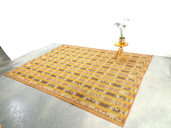 Image 1 of Groot groen bruin tapijt, vintage vloerkleed