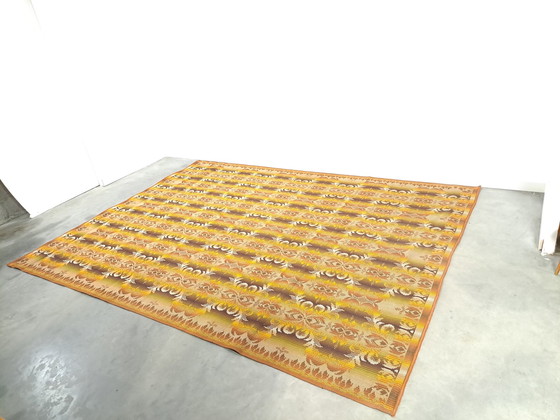 Image 1 of Groot groen bruin tapijt, vintage vloerkleed