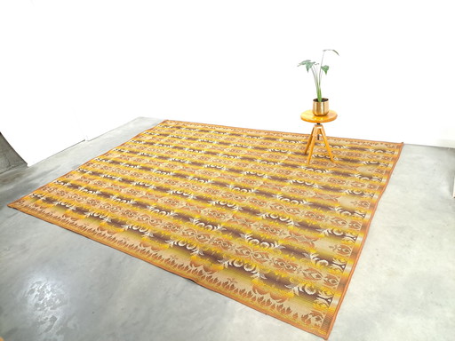 Groot groen bruin tapijt, vintage vloerkleed