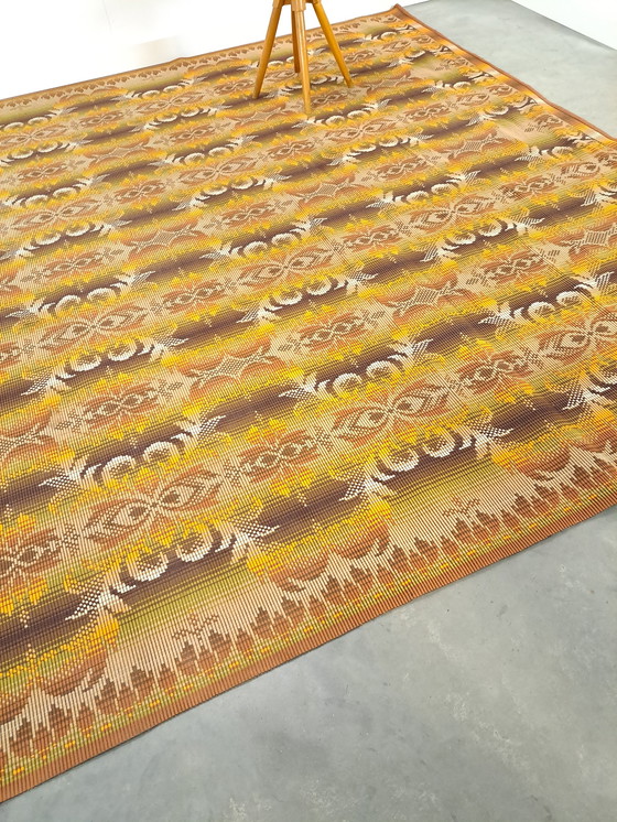 Image 1 of Groot groen bruin tapijt, vintage vloerkleed