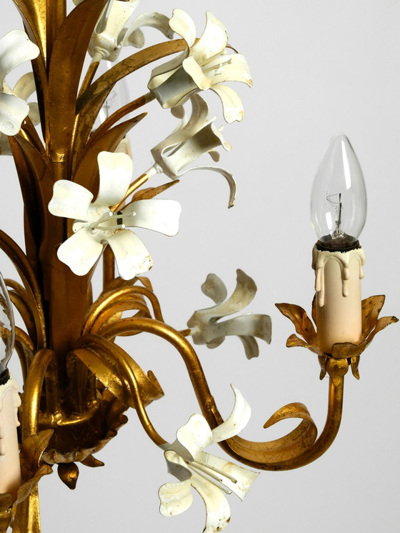 Image 1 of Vintage vergulde 4-armige metalen kroonluchter