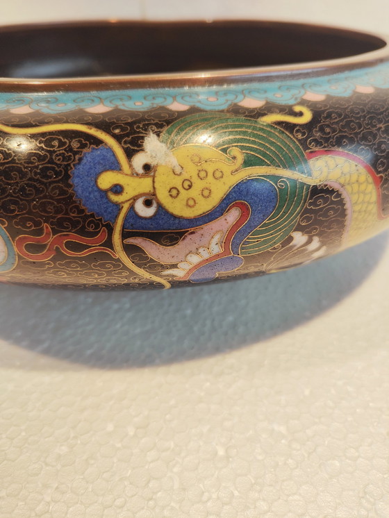 Image 1 of Vintage Cloisonne Dragon Bowl
