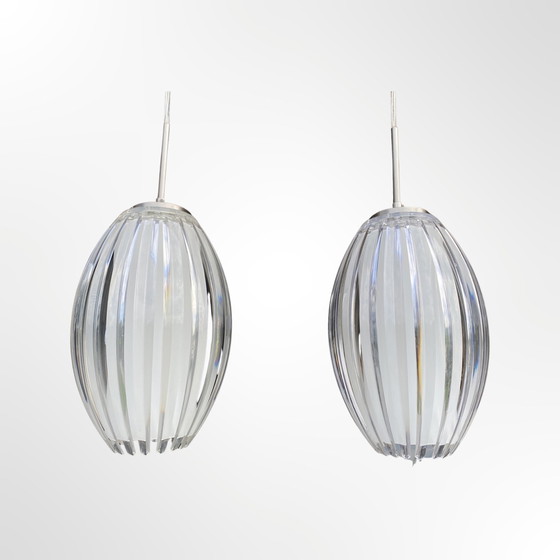 Image 1 of 2x Mid Century Glas Hanglampen | Vintage Hanglampen | Mid Century Modern , set