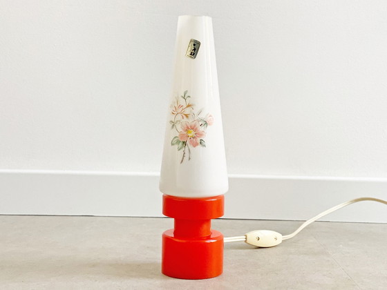 Image 1 of Vintage Franse tafellamp oranje / wit