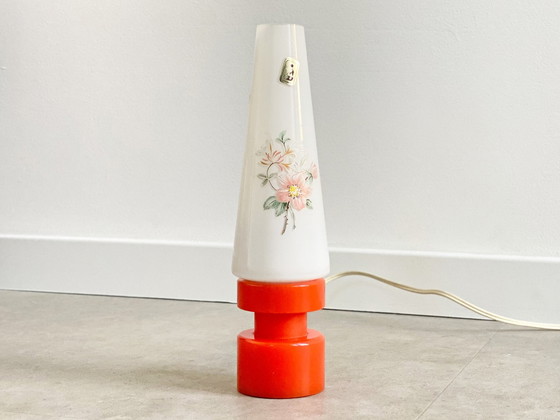 Image 1 of Vintage Franse tafellamp oranje / wit