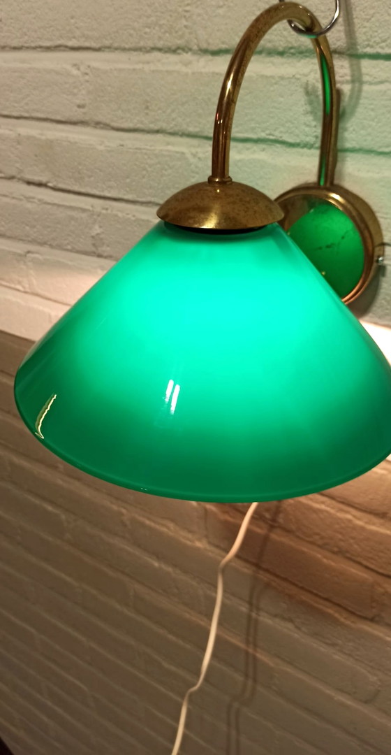 Image 1 of Vintage glazen kegelvorm wandlamp, groen