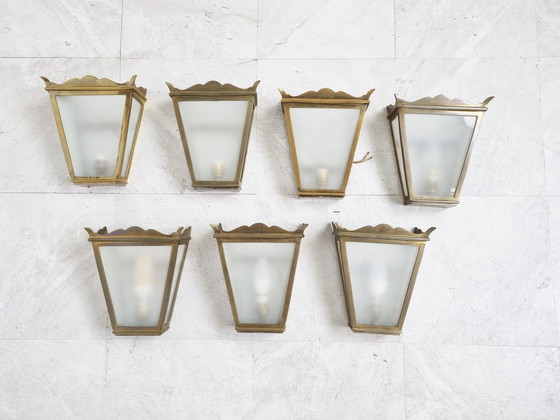 Image 1 of 7x Vintage bronzen wandlampen, jaren 60