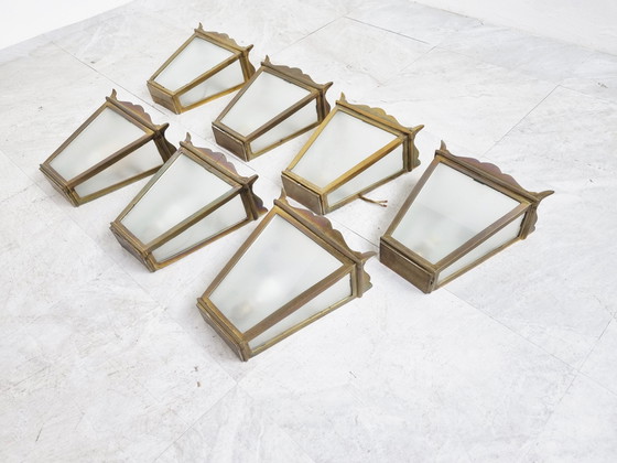 Image 1 of 7x Vintage bronzen wandlampen, jaren 60
