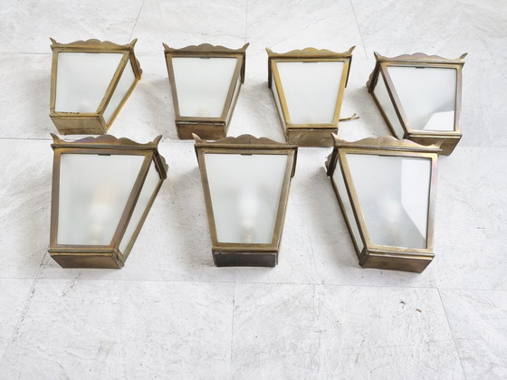 Image 1 of 7x Vintage bronzen wandlampen, jaren 60