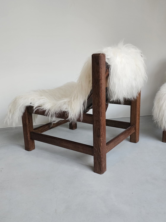 Image 1 of 2x Wengé houten Brutalist fauteuil