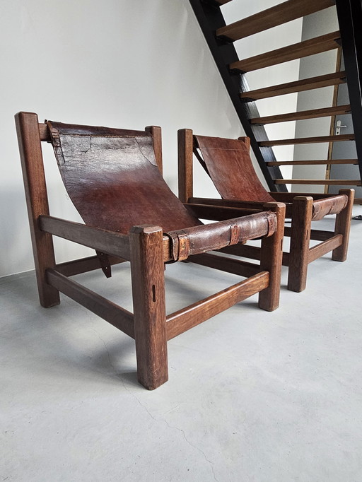 2x Wengé houten Brutalist fauteuil