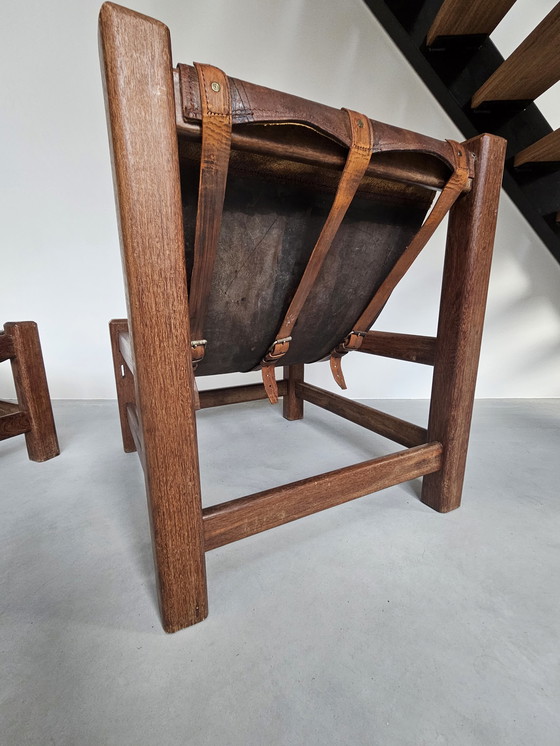 Image 1 of 2x Wengé houten Brutalist fauteuil