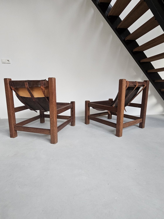 Image 1 of 2x Wengé houten Brutalist fauteuil