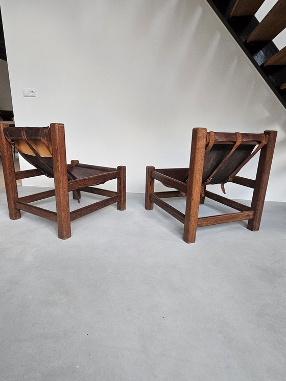 Image 1 of 2x Wengé houten Brutalist fauteuil