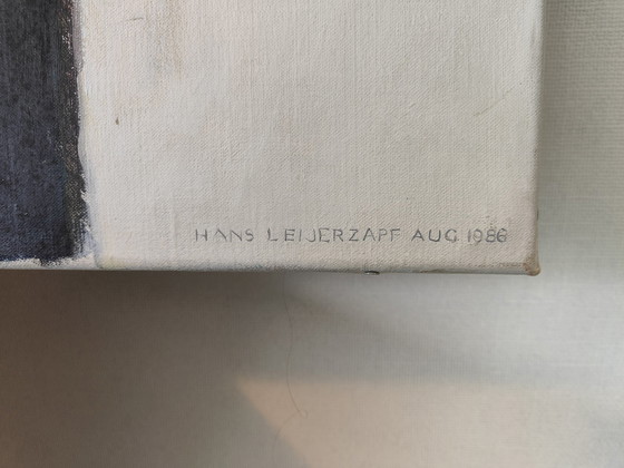 Image 1 of Hans Leijerzapf "Haastige drieling op groen" olieschilderij