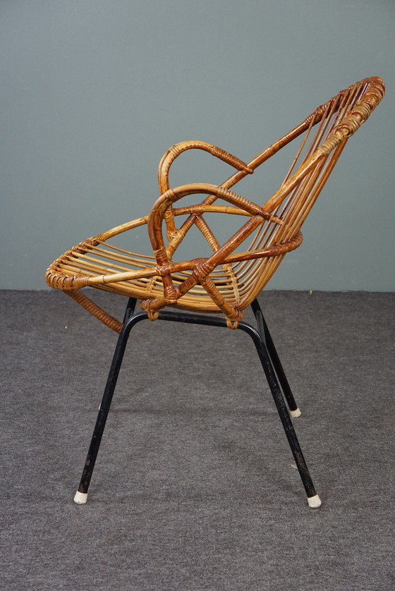 Image 1 of Donkeren rotan fauteuil met armleuningen, Dutch Design, 1960