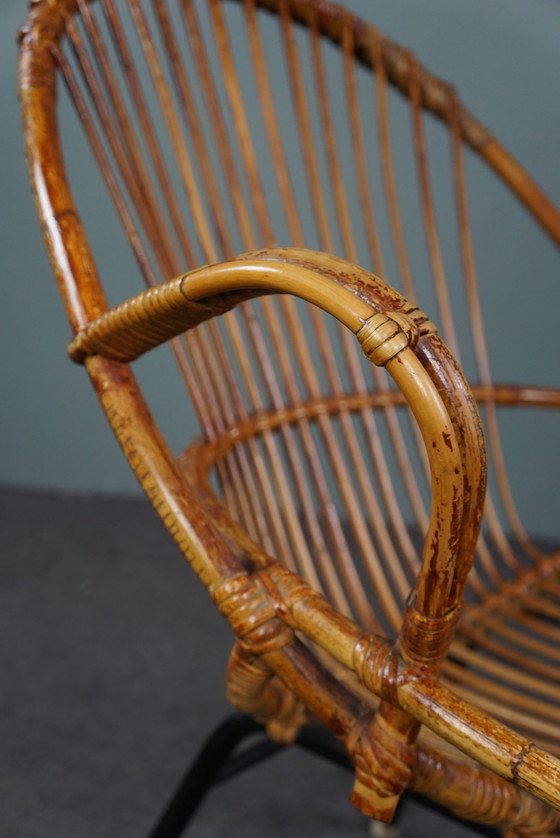 Image 1 of Donkeren rotan fauteuil met armleuningen, Dutch Design, 1960