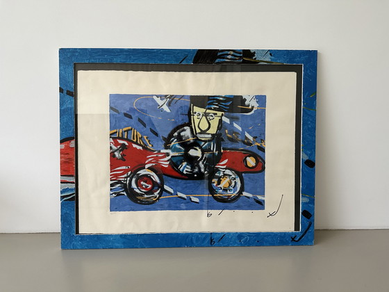 Image 1 of Herman Brood, zeefdruk Future Lease, uniek door geschilderde lijst