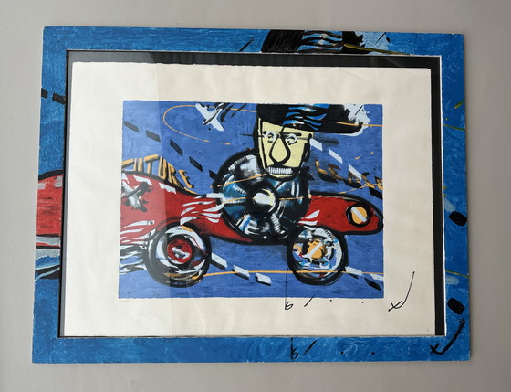 Image 1 of Herman Brood, zeefdruk Future Lease, uniek door geschilderde lijst