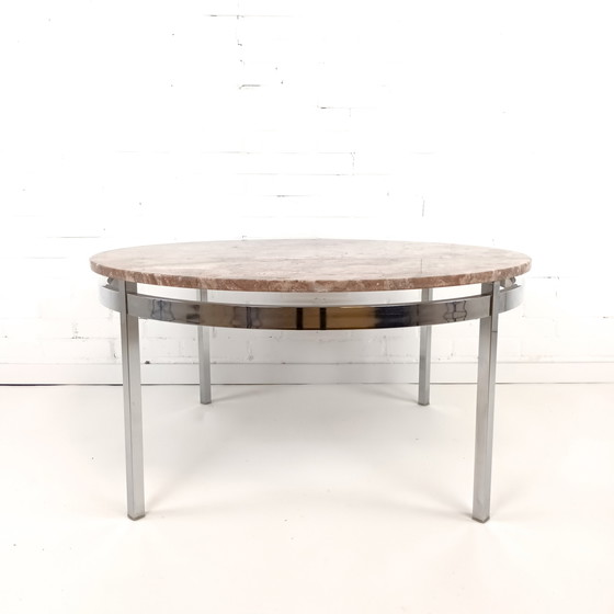 Image 1 of Vintage salontafel roze / rood marmer met chroom
