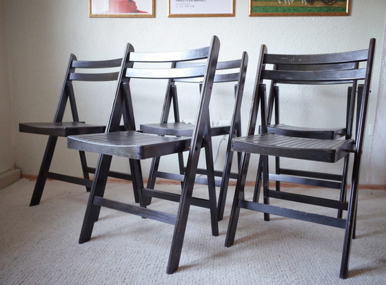 Image 1 of 5x Vintage Klapstoelen geschilderde zwarte stoelen