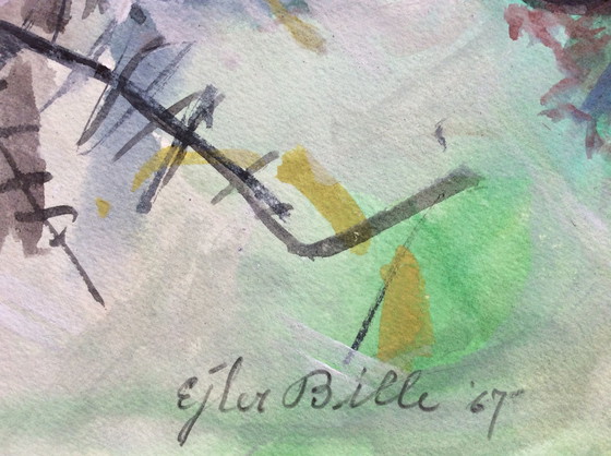 Image 1 of Ejler Bille - Cobra voorstelling - gouache, in lijst